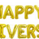 TONIFUL HAPPY ANNIVERSARY Letter Balloons - 16 Inch Gold Wedding Foil Balloons Banner Reusable Material for Bachelorette Party Anniversary Couple Party Decorations