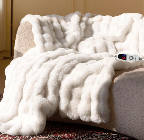 Electric Heated Blanket for Girls & Women, Soft & Luxurious, Faux Rabbit Fur Heating Throw Blankets, 6 Heat Settings, Overheat Protection, Quick Heating, Memory Function, GiftReady Design, 50"x60"