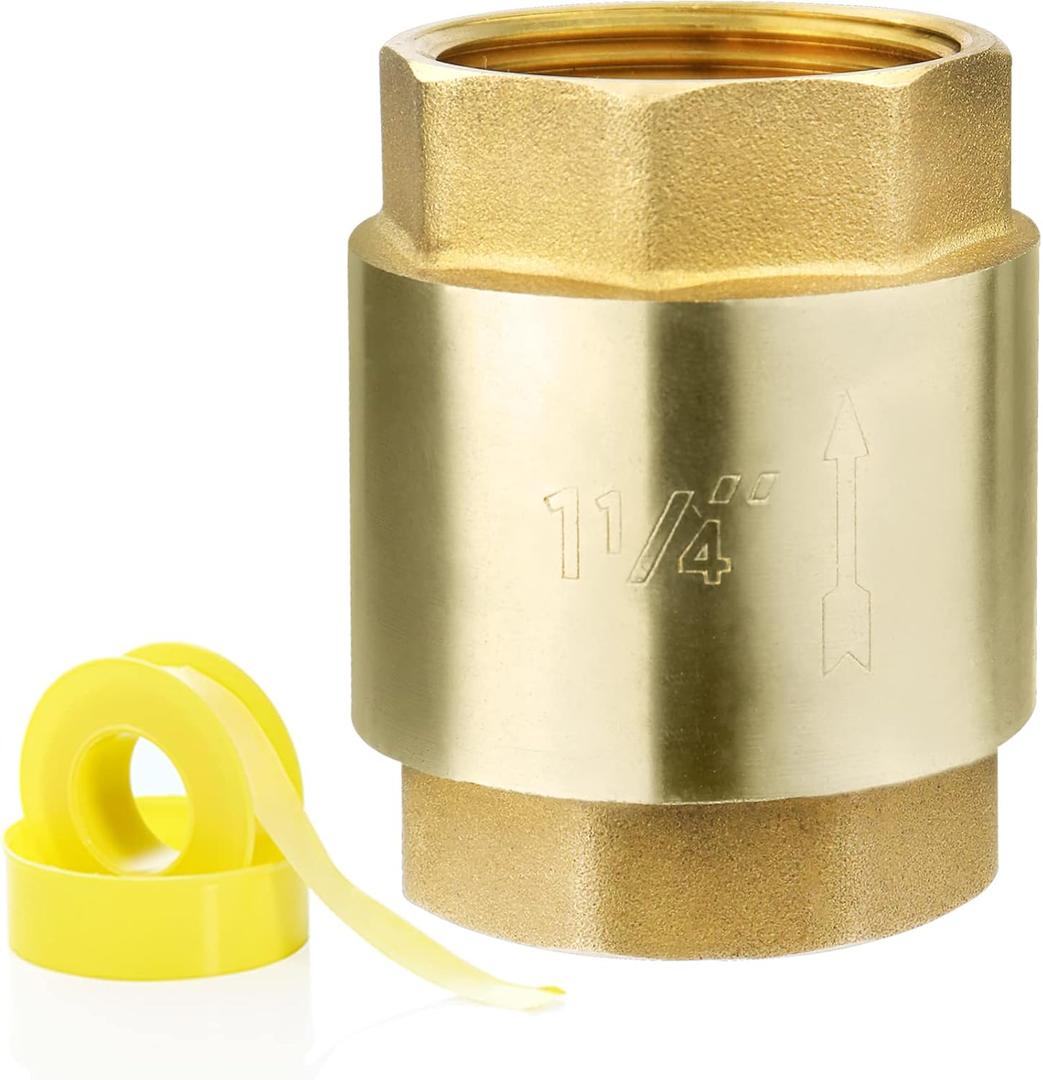 1 1/4-Inch Check Valve,Female NPT,No-Lead Brass,Female Pipe Thread Compatible with Most Pumps,Silent Check Valve,Prevents Backflow in Well or Irrigation Systems