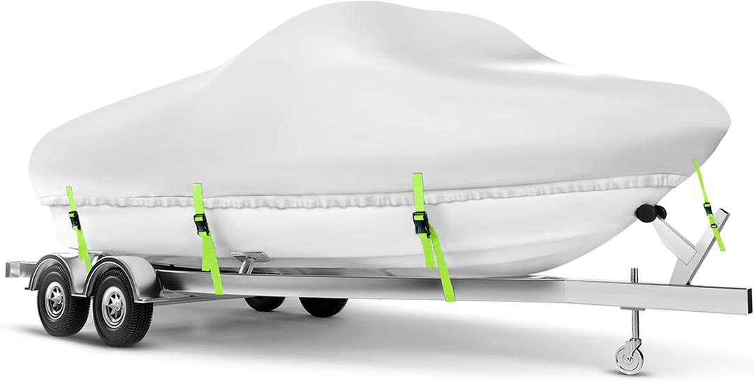 Boat Cover 24-26 ft, Waterproof 900D Heavy Duty Boat Cover, PU Marine Grade Polyester Boat Covers 24-26 ft, Fits Bass, V-Hull, Tri-Hull, Runabout, Jon, Fishing, Trailerable, Beam Width 135 inch
