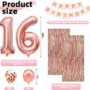 Sweet 16 Party Decorations,16th Birthday Boxes Decor for Girls Women Sweet Sixteen Happy Birthday Banner Kits Pink Rose Gold Foil Balloons Party Supplies Rose Gold Tassel Curtain