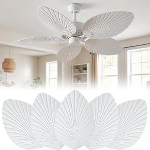 Sintuff 5 Pcs 20 Inch Ceiling Fan Blades Replacement for 52 Inch Ceiling Fans, Palm Leaf Shaped Waterproof Replacement Blades for Broken Substitution Indoor Outdoor Tropical Summer Patio (White)