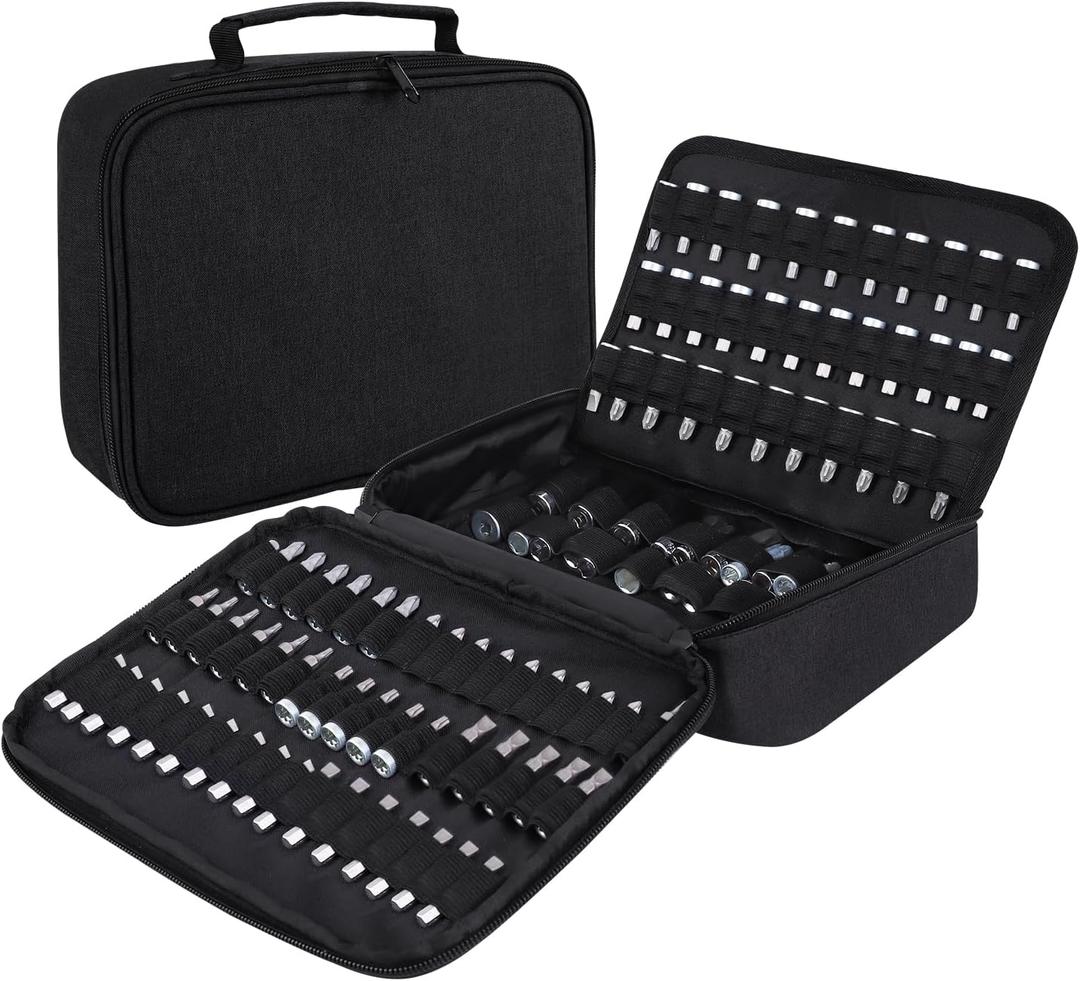 138 Hole Portable Socket Organizer, Drill Bit Organizer Drill Bit Holder Bit Pouch 1/4-Inch, 3/8-Inch, 1/2-Inch,Screwdriver Bit Organizer Drive Bit Adapter Storage Drill Bit Case Only