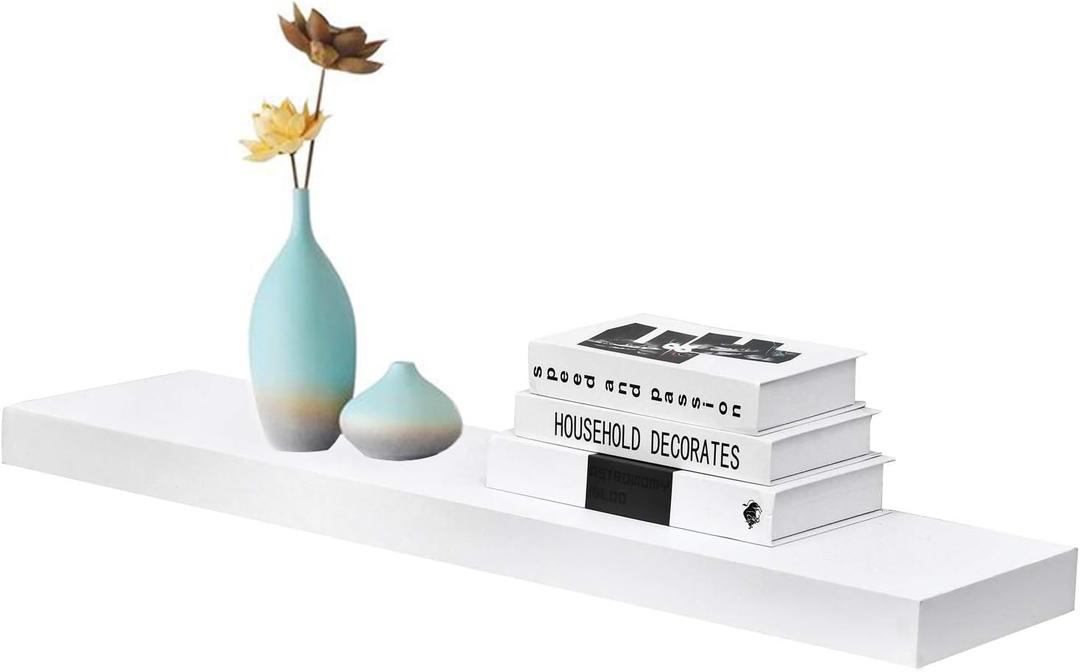 WELLAND 36 inch White Mission Floating Shelves for Wall, Bathroom Wall Mount Shelves, Wood Modern Display Shelves, Book Shelves,for Bedroom,Living Room and Kitchen (35 1/2" x 9 1/4" x 2")