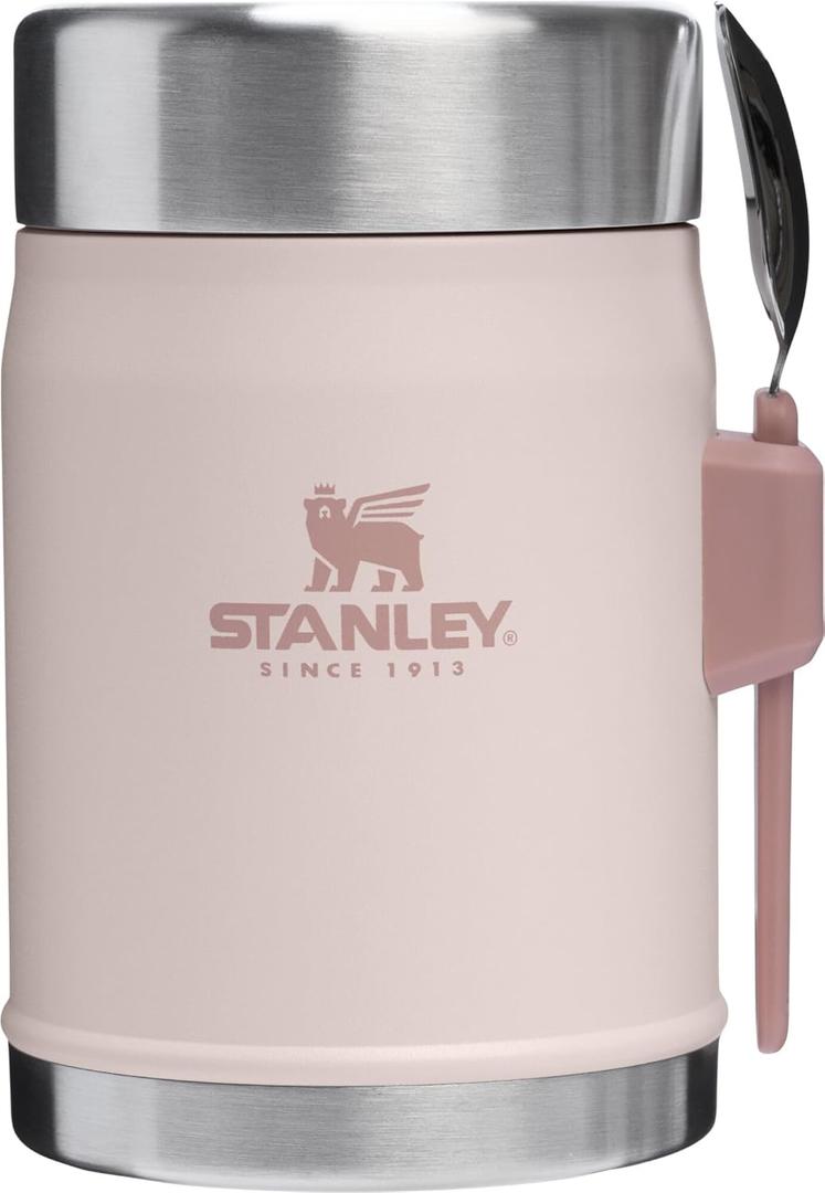 STANLEY Classic Food Jar and Spork | Vacuum Insulated Food Container | Wide Mouth Screw On Lid | Packable for Travel | Stainless Steel with Leakproof Lid | BPA-Free (14 Ounces, Rose Quartz)