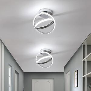 CANEOE Modern Led Ceiling Light Fixtures, 30W Creative Round Led Hallway Lamps with Chrome Finish, 6000K Close to Ceiling Lighting Fixture for Hallway Aisle Living Room Bedroom