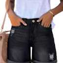 luvamia Women's Casual Ripped Denim Shorts High Rise Distressed Rolled Hem Jeans Shorts (Black, L)