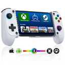 Mocagen Phone Controller for iPhone/Android Support Phone Case, Mobile Controller with Led Light, Upgraded Joysticks, Turbo, Thumb Grips Handheld Gaming Gamepad (Pure White)