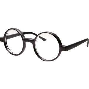 grinderPUNCH Kids Childrens Wizard Nerd Round Black Frame Glasses, Clear Lens (Age 4-12)