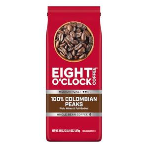 Eight O'Clock Coffee 100% Colombian Peaks Whole Bean Coffee, Medium Roast, 38 Ounce (Pack of 1) - Rich, Winey & Full Bodied, Best Use By:Oct 02/2026