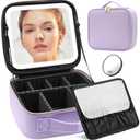 Jadazror Travel Makeup Bag with Lighted Mirror, Makeup Organizer Bag with 3 Color Modes Adjustable Brightness, Makeup Bag with Mirror and Lights Portable Cosmetic Bag Tools Accessories Gift (Purple)