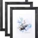 KAIWIN 100% Solid Wood Black 11x14 Picture Frame 3 Pack Display Picture 8x10 with Mat, Rustic Wooden Photo Frames for Wall Mounting
