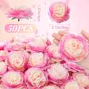 Thiccywoov 50 Pcs Artificial Flowers, 3.2 Inches Silk Rose Head Flowers Fake No Stem for Wedding Bridal Bouquet Home Floral Decor DIY Centerpieces Arrangements Party Tables Decoration(Pink Champagne)