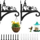 2 Pack Hanging Plant Bracket Gnome Plant Hanger Hooks Outdoor Heavy Duty Iron Hanging Basket Hooks Wall Mounted Silhouette Hanging Hooks for Flower Pot,Bird Feeder, Lantern, Wind Chimes