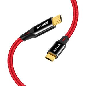 AGVEE 2 Pack 6.6ft USB-C to Micro USB Cable, Gold Plated End Tips, Braided Charger Data Sync Cord Charging Adapter for Micro USB Devices, PS4, Kindle, Android Phone, Red
