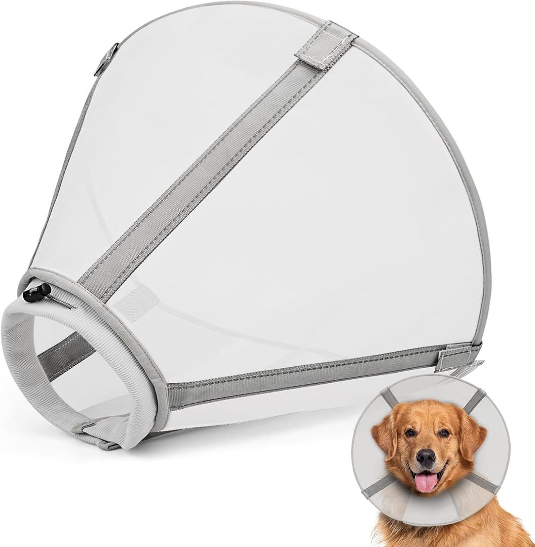 Dog Cone Collar to Stop Licking, Mesh Recovery Collar After Surgery for Large Medium Small Dogs, Alternative to Elizabeth Cone of Shame (White,1) (1(Neck:7-9in, Depth:6.5in))