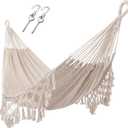 ZEAN Handwoven Hammock with Tassels by Thick Cotton Rope XL Two Person Hammock for Outside Patio Backyard Garden Beach 550LB Capacity