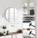 SCWF-GZ 24" Round Mirror Circle Wall Mounted Hanging or Against Wall Aluminum Alloy Metal Frame Dressing Make-up Mirrors for Entryway Bedroom Bathroom Living Room 24 inch Silver