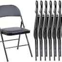 Sweetcrispy Folding Chair 8 Pack, Leather Padded Folding Chairs, Sturdy Metal Foldable Chairs, Easy to Use and Store, Outdoor and Indoor, for Home, Office, Party, Comfy, Black