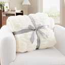 Luxury Ruched Faux Rabbit Fur Throw Blanket - Ultra Soft & Cozy Gift, Plush Fuzzy Fluffy Blanket for Couch, Bed, Living Room Decor, 60"x80", Beige