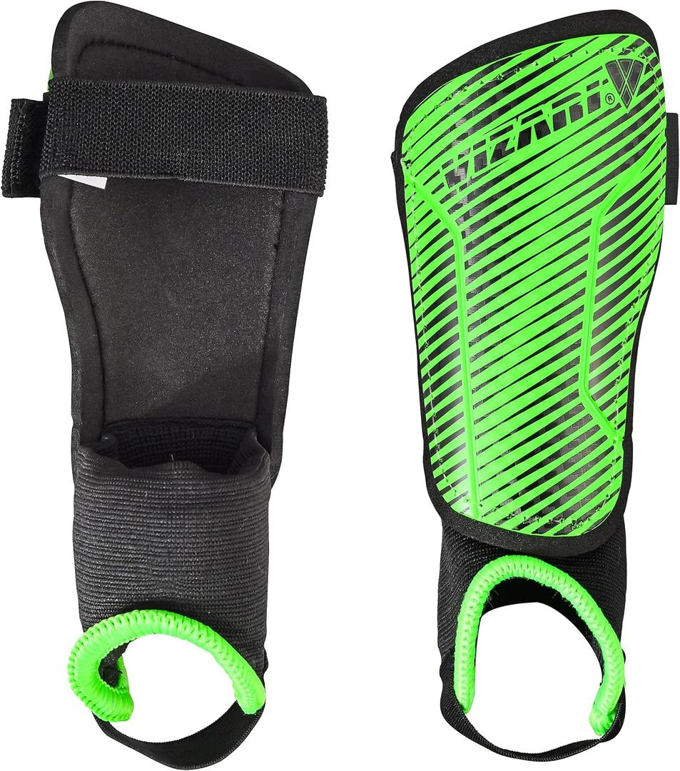 Vizari Matera Soccer Shin Guards with Adjustable Straps for Adult & Kids - Green/Black, XXS, Lightweight & Durable Football Shin Pads with Ankle Protection