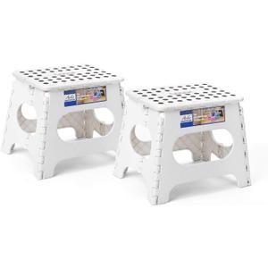 ACKO 2PACK Folding Step Stool - 11" Height Premium Heavy Duty Foldable Stool for Kids and Adults, Plastic Stepping Stool for Kitchen Bathroom, White