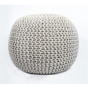 FRELISH DECOR Round Pouf Ottoman Hand Knitted 100% Cotton Pouf Foot Stool - Knitted Bean Bag - Floor Chair for Living Room Bedroom - Foot Rest for Couch (20 Diameter x 14 Height) - Natural