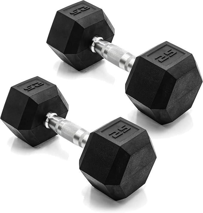 Barbell Coated Dumbbell Weight | Multiple Options Pairs & Sets, Chrome Handle, 25 lb - Pair