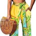 Elegant Two Piece Sets for Women Sexy Printing Halter Bandage Top Long Straight Pants Vacation Outfits Beach, L