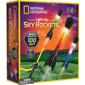 NATIONAL GEOGRAPHIC Air Rocket Toy  Ultimate LED Rocket Launcher for Kids, Jump and Launch The Light Up, Air Powered, Foam Tipped Rockets up to 100 Feet