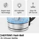 CHEFMAN Electric Kettle - 1.2L 1500W Hot Water Tea Pot with Infuser, BPA Free, Auto Shut Off, Boil-Dry Protection, Removable Lid, LED Light, Cordless Glass Electric Tea Kettle Stainless Steel