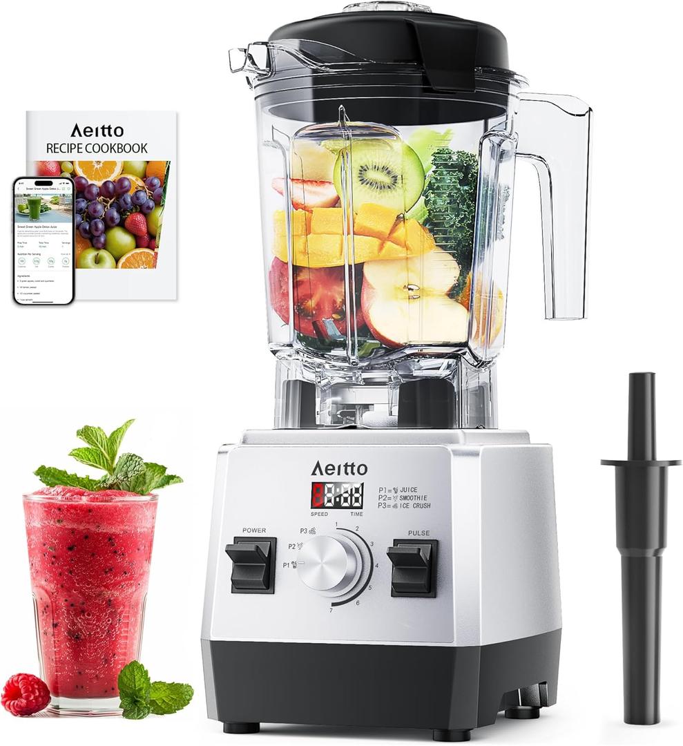 Aeitto Blenders for Kitchen with 68Oz. Large Capacity, 1800W Max Power Smoothie Blender, 3 Preset Programs & 7 Speeds, Professional Countertop Blender for Smoothies, Ice Crush, Generation2 Silver