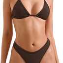 SUUKSESS Women Sexy Thong String 2 Piece Bikini Set Cheeky Halter Swimsuit (Brown, M)