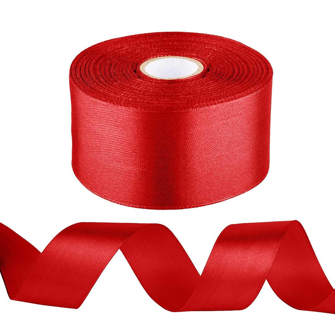 1-1/2 inch Red Ribbon for Gift Wrapping, Satin Fabric Ribbon for Crafts, Christmas Tree, Valentines, Bows Bouquet, Floral, Hair Birthday Decoration 25 Yards