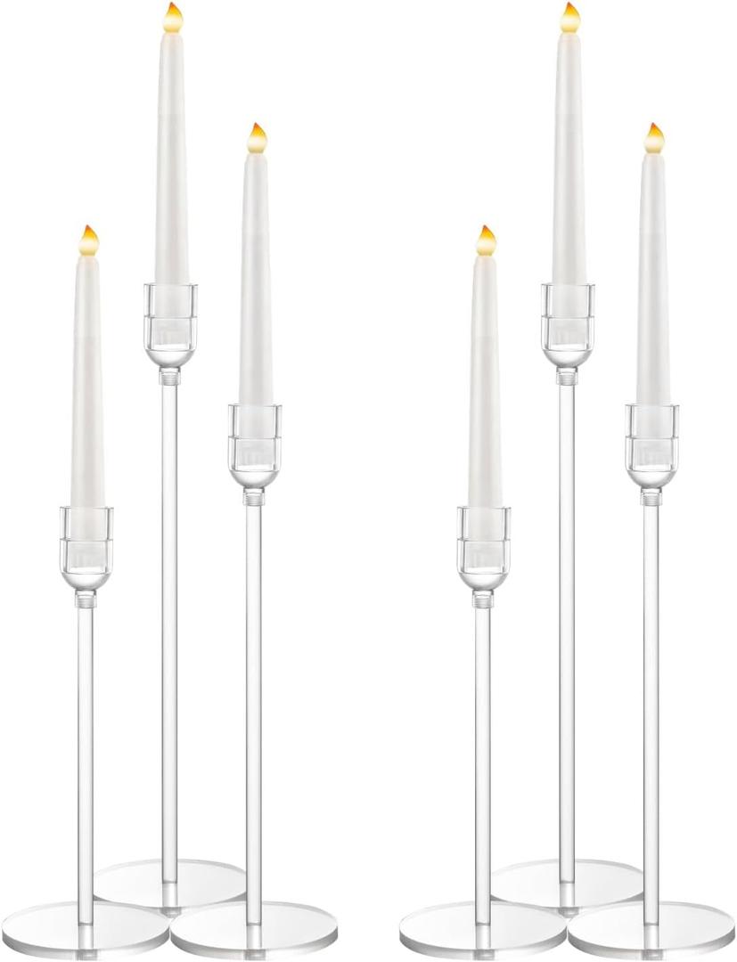 6Pcs Clear Candle Holders Centerpieces for Table, 8.3in/10.2in/12.2in Acrylic Tall Taper Candle Holder, Candlestick Holder Sets for Wedding Christmas Party Event Home Decorations