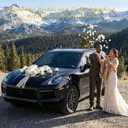 Luxury Wedding Car Hood Flower Decorations V Shape Front Floral Arrangement with Hanging Ribbon Flowers, Elegant Just Married Bridal Car Front Centerpiece Decor