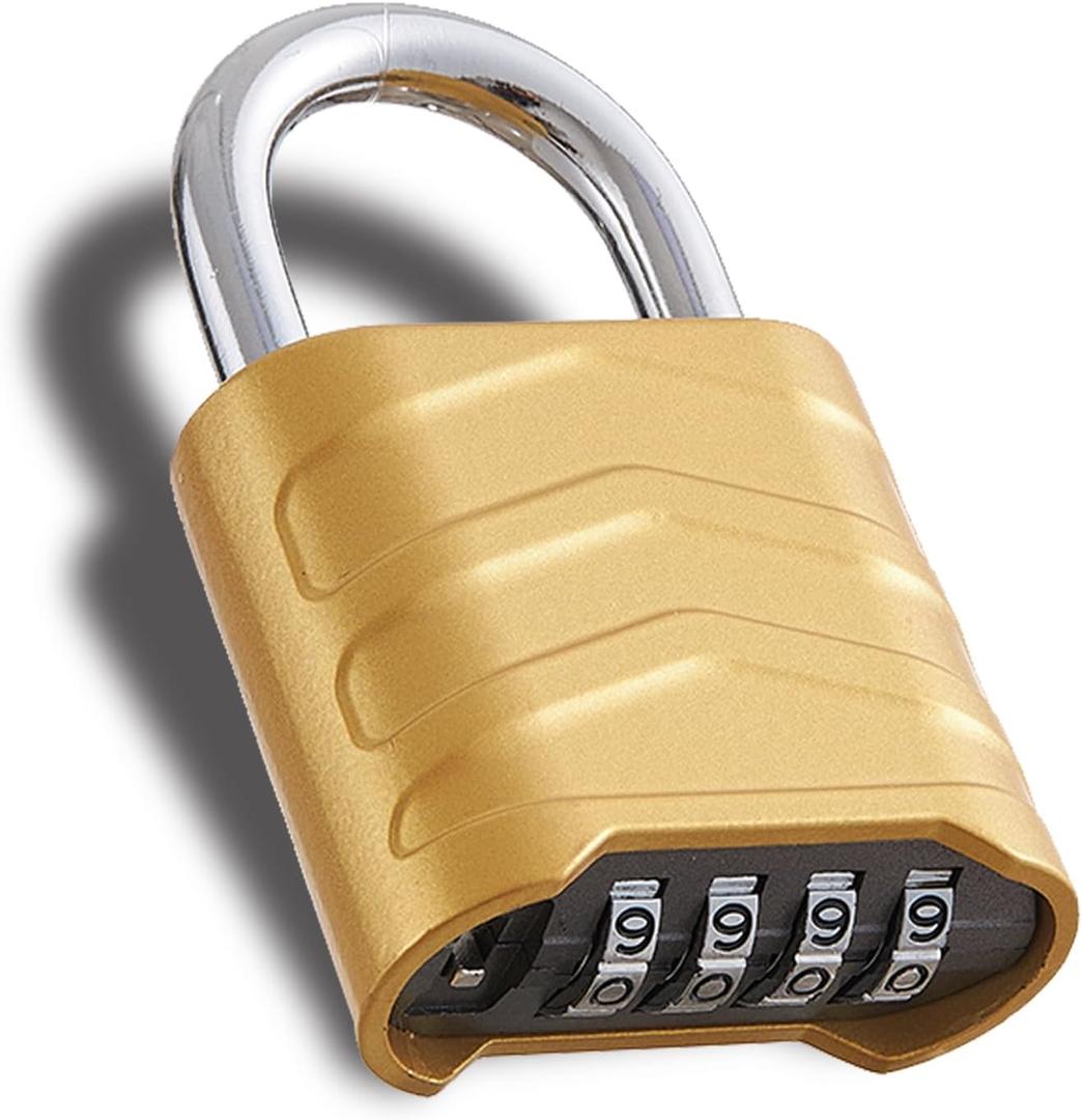 Combination Padlock Heavy Duty Locker Lock 4 Digit Padlock Gym Locker Locks for Fence Gate Storage Unit (Gold, HD_3.5)