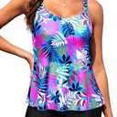 Aqua Eve Women's Two Piece Tankini Swimsuit with Shorts - Flowy Tummy Control Bathing Suit with Scallop Trim 2025 Leaves XL