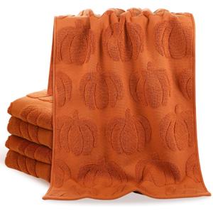Peryiter 3 Pcs Fall Hand Towels 3D Rust Pumpkin Jacquard Thanksgiving Hand Towels for Bathroom 100% Cotton Soft Kitchen Decorative Set for Autumn Holiday Decor Fall Gift(13.7'' x 29.5'')
