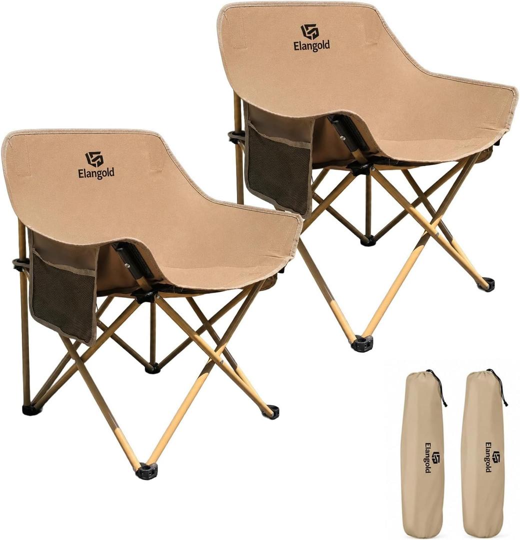 ELangod Folding Camping Chair Set, 2 Pack Portable Outdoor Chairs,  Product Dimensions 21.1"D x 24.1"W x 27.2"H, Size Medium