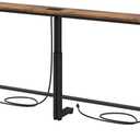 Kitstorack Behind Couch Table, Adjustable Height Narrow Console Table with 2 Power Strips, Split Design for Separate Wall Use, Anti-Scratch Tip, Rustic Brown for Living Room (70.8" Long)
