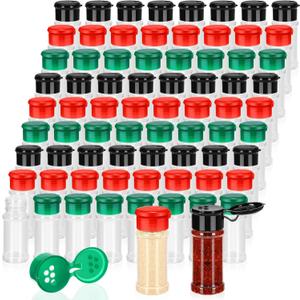 Amyhill 120 Pcs Plastic Spice Bottles Spice Jars with 3 Colors Cap Seasoning Jars Shaker 2 Oz/ 60ml Clear Bottle Containers with Shaker Lids for Storing Herbs and Seasoning Powders