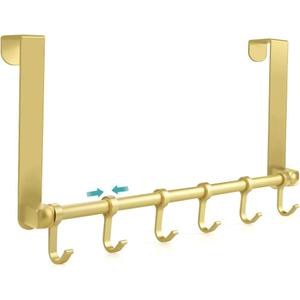 MGahyi Over The Door Hooks Hanger, Moving 6-Hooks,Over Door Towel Rack,Door Coat Hanger, Upgraded Long Arms for Bathroom Accessories (Gold)