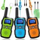 Wishouse Walkie Talkies Rechargeable for Kids Adults Long Range,Xmas Birthday Gift for Boys Girls 3 4 5 6 7 8 9 10 Year Old,Hiking Gear Camping Games Toys with Flashlight,VOX,Easy to Use 3 Pack (Green Blue Orange)