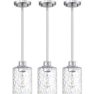 3 Pack 1 Light Modern Globe Hanging Pendant Light Clear Hammer Glass Chandelier Shade Fixture Fixture,Brushed Nickel Finish Kitchen Island,Dining Room