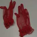 Women's Summer Tulle Gloves Pleated Ruffle Full Finger Wrist Length Opera Party Gloves (Burgundy)