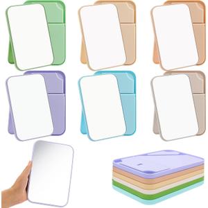 24 Pack Desktop Makeup Mirror Bulk 90 Adjustable Portable 8" Vanity Table Mirror with Stand, Folding Travel for Makeup Party Spa Party, Women, Cosmetics Personal Beauty (Light Colors)