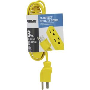 PRIME EC840603 3' 16/3 SPT-2 3-Outlet Utility Indoor Cord, Yellow