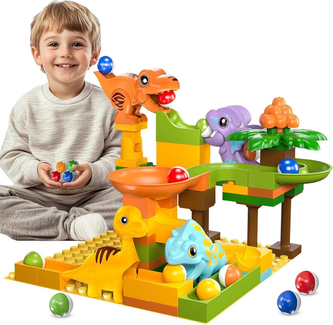 Marble Runs for Kids 4-8, Dinosaur Toys, Interactive Learning STEM Building Toys with 4 Race Track, Compatible with All Major Brands for Kids Ages 3 4 5 6 7 8+ Boys Girls Gifts (Green)