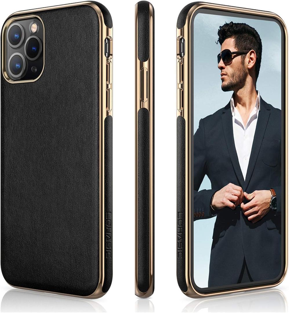 LOHASIC for Luxury Leather iPhone 11 Pro Max Case  Slim Designer Soft Leather Cover, Anti-Slip Grip, Business Phone case for Men & Women, Protective Case for iPhone 11 Pro Max(2019) 6.5"- Black